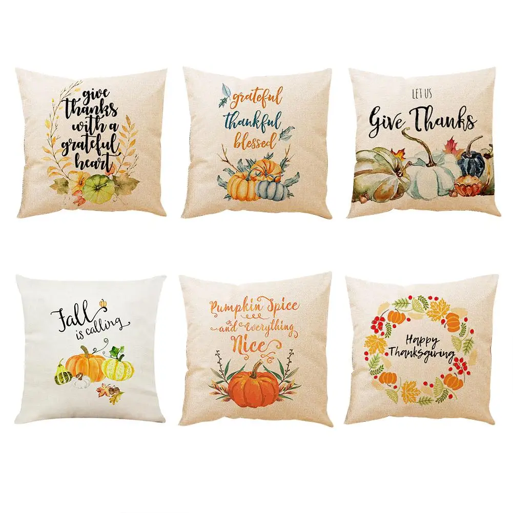 

New Autumn Theme Thanksgiving Sofa Pillowcase Pumpkin Pattern Cotton Hug Pillowcase Car Home Sofa Cushion Decoration Wholesale