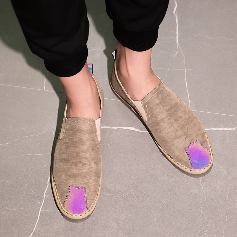 

New Summer Night Reflective Men Casual Shoes Light Weight Canvas Walking Lazy Shoes Flats Breathable Slip-on Soft Men Loafers