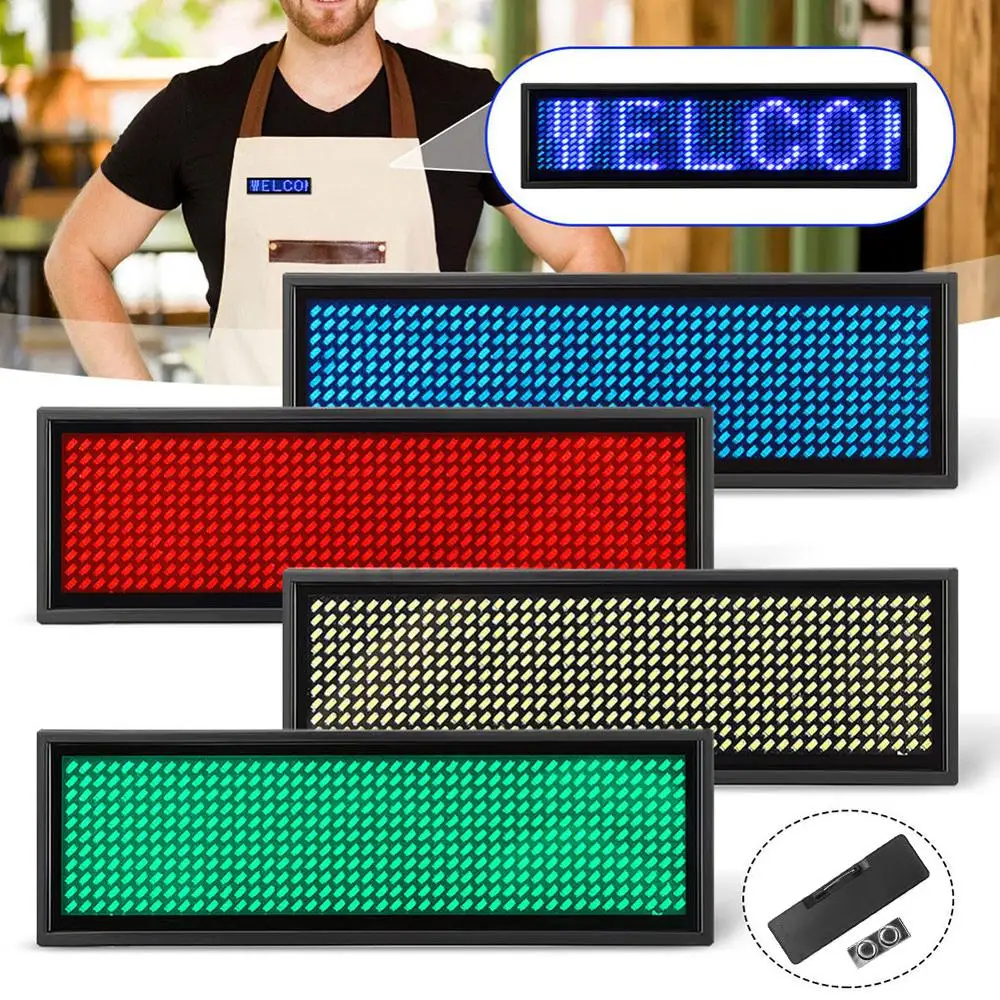 2Pcs Programmable LED Scrolling Message Name Tag Badge 44x11 Dots Nameplate