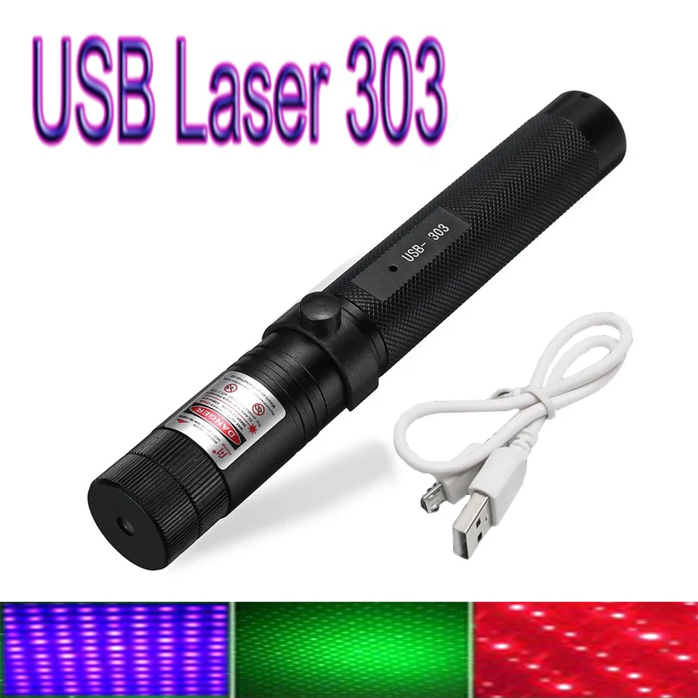 Tactical Laser Pointer High Power USB Rechargeable Pen Flashlight Green/Red/Purple 303 Green Adjustable Focu | Спорт и развлечения