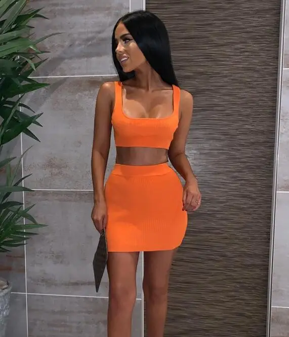 Новейшее Сексуальное Женское Бандажное платье с круглым вырезом из двух частей дизайнерское модное вечернее платье Vestido - Цвет: Оранжевый