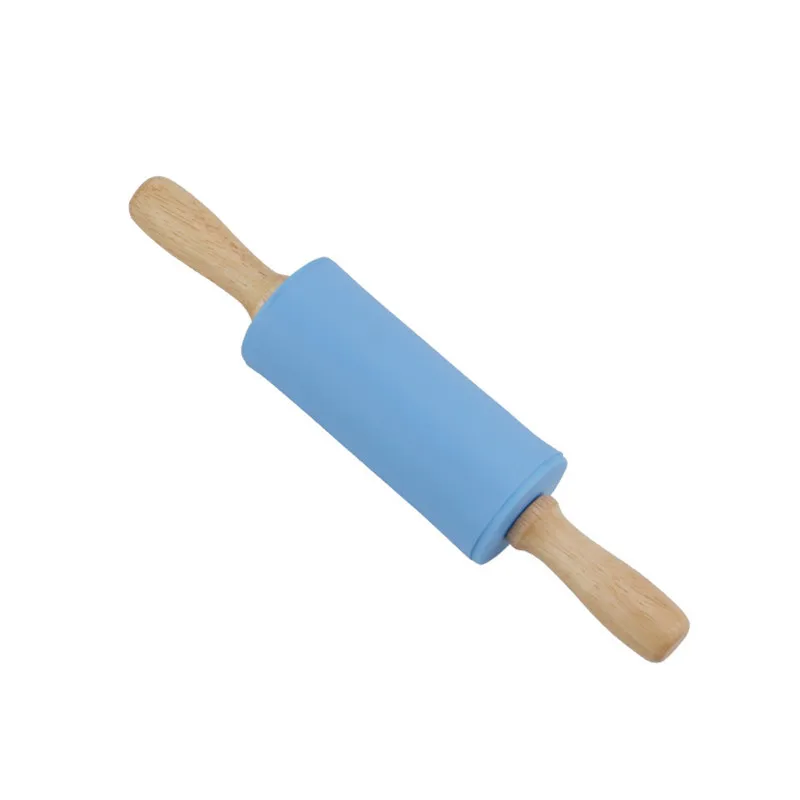 Non-Stick Wooden Handle Silicone Rolling Pin Fondant Pasta Cookie Dough Pastry Bakery Noodle Roller Kitchen Cooking Baking Tools