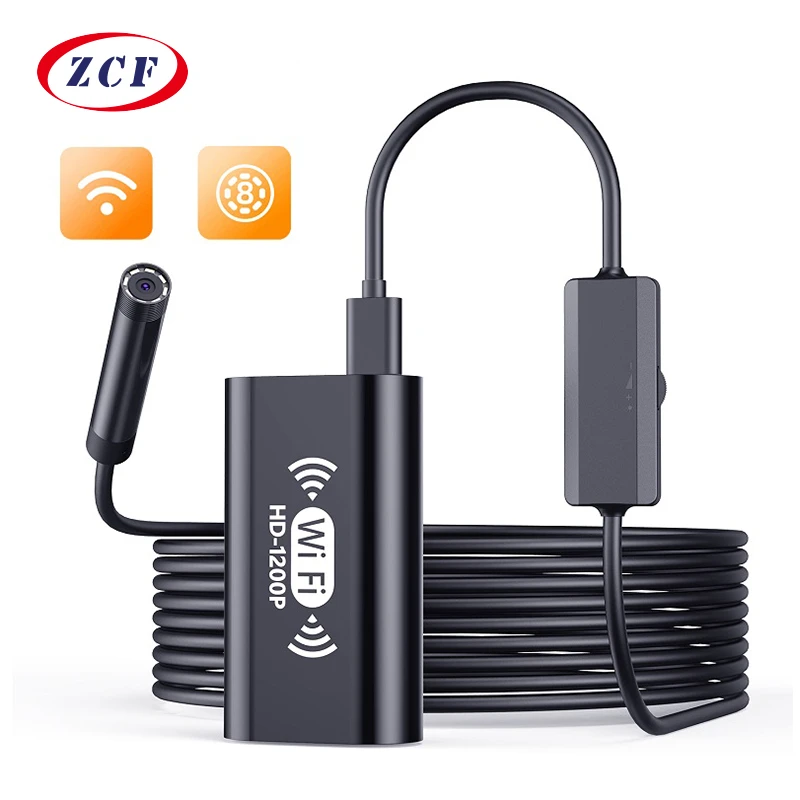 WIFI Endoscope Camera HD1200P 8mm Soft&Rigid Cable 8 LEDs Wireless Car Inspection Borescope for Android Iphone PC F130 remote security camera