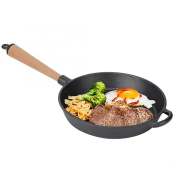 

Cookware Household Kitchen Utensils Cast Iron Frying Pan Skillet Cooking Steak Pan with Wooden Handle