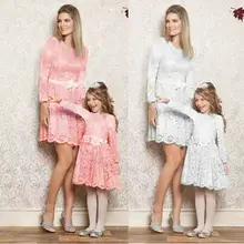 Семейные одинаковые свадебные наряды с длинными рукавами для мамы и дочки; кружевные платья