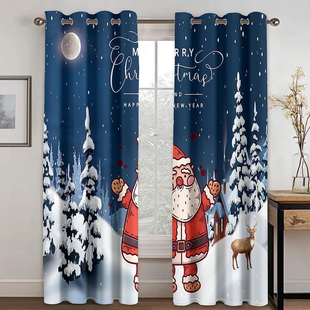 

Christmas Decoration Curtain 3D Cartoon Santa Claus Christmas Tree Polyester Cloth Curtain Snowman Pattern Festive Atmosphere