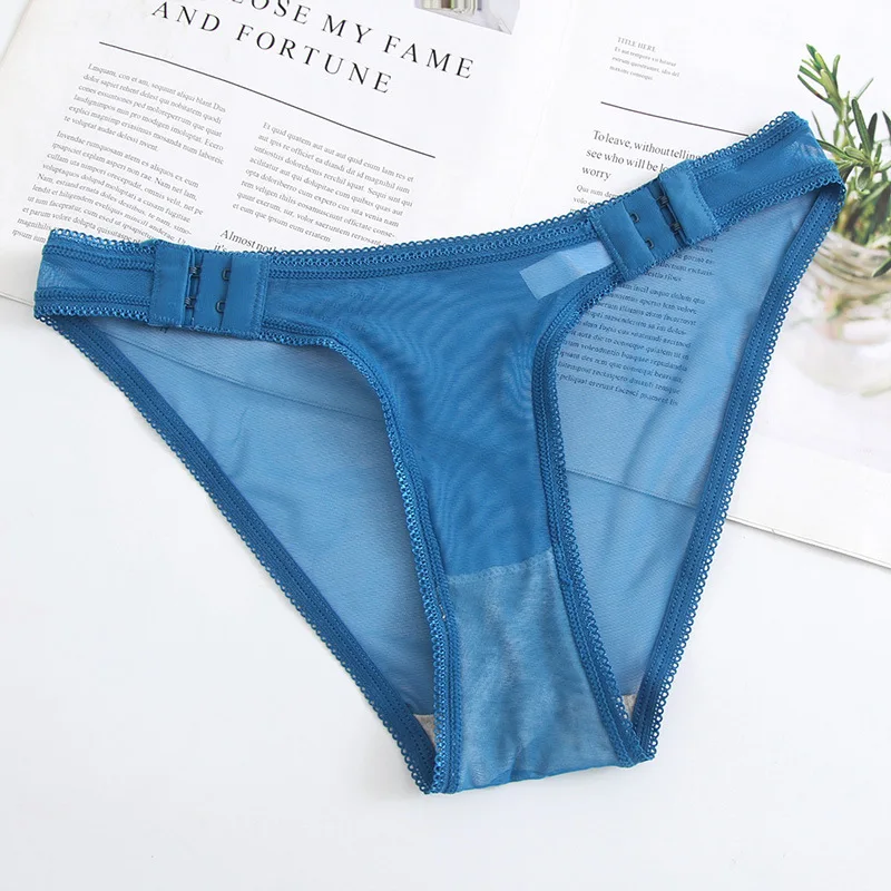 Transparent Lace Lady Panties Sexy Hollow Out Women‘s thong Side Buckle Female Briefs Antibacterial cotton crotch Underpants