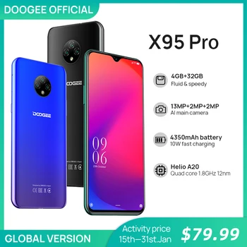 Перейти на Алиэкспресс и купить DOOGEE X95 Pro Helio A20 4 Гб Оперативная память + 32 ГБ Встроенная память 13MP тройной Камера 4350 мА/ч, 6,52 ''смартфонов мобильный телефон Android10 ОС 4G-LTE