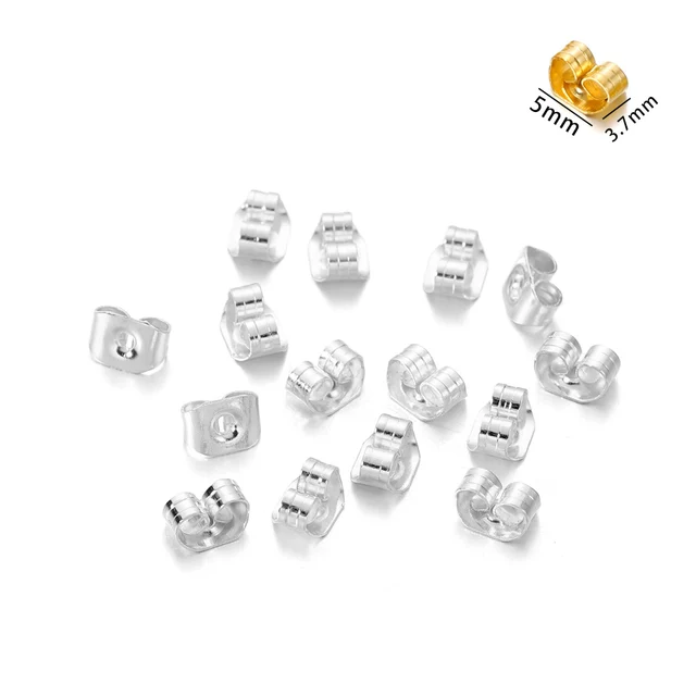 100-200pcs/lot Rubber Earring Back Silicone Round Ear Plug  Earrings Back Stopper For DIY Parts Jewelry Findings Making Tools Style2 Silver