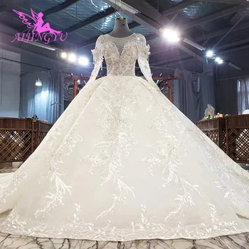 شراءAIJINGYU فساتين إسلامية الزفاف أحدث شاطئ البحر الفاخرة الحلو خمر كم طويل رومانسية الملاك فستان الزفاف