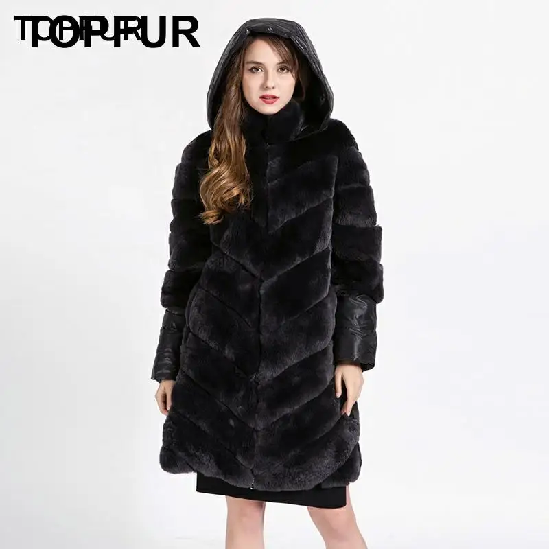 TOPFUR, Новое поступление, высокое качество, натуральная Шуба из кролика Рекс, женская одежда с капюшоном, цельный Настоящий мех кролика, верхняя одежда 1622