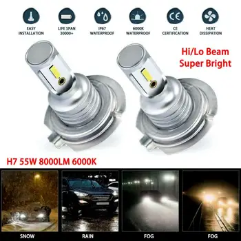

2Pcs H7 LED Headlight Bulb Conversion Kit Hi/Lo Beam Super Bright COB chip360 degree clear fog light auto bulb 55W 8000LM 6000K