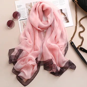 

2020 Women Fashion Silk Scarf Shawls Dotted Striped Lady Solid Foulard Pashmina Scarves Soft Winter Warm Bandana Wraps
