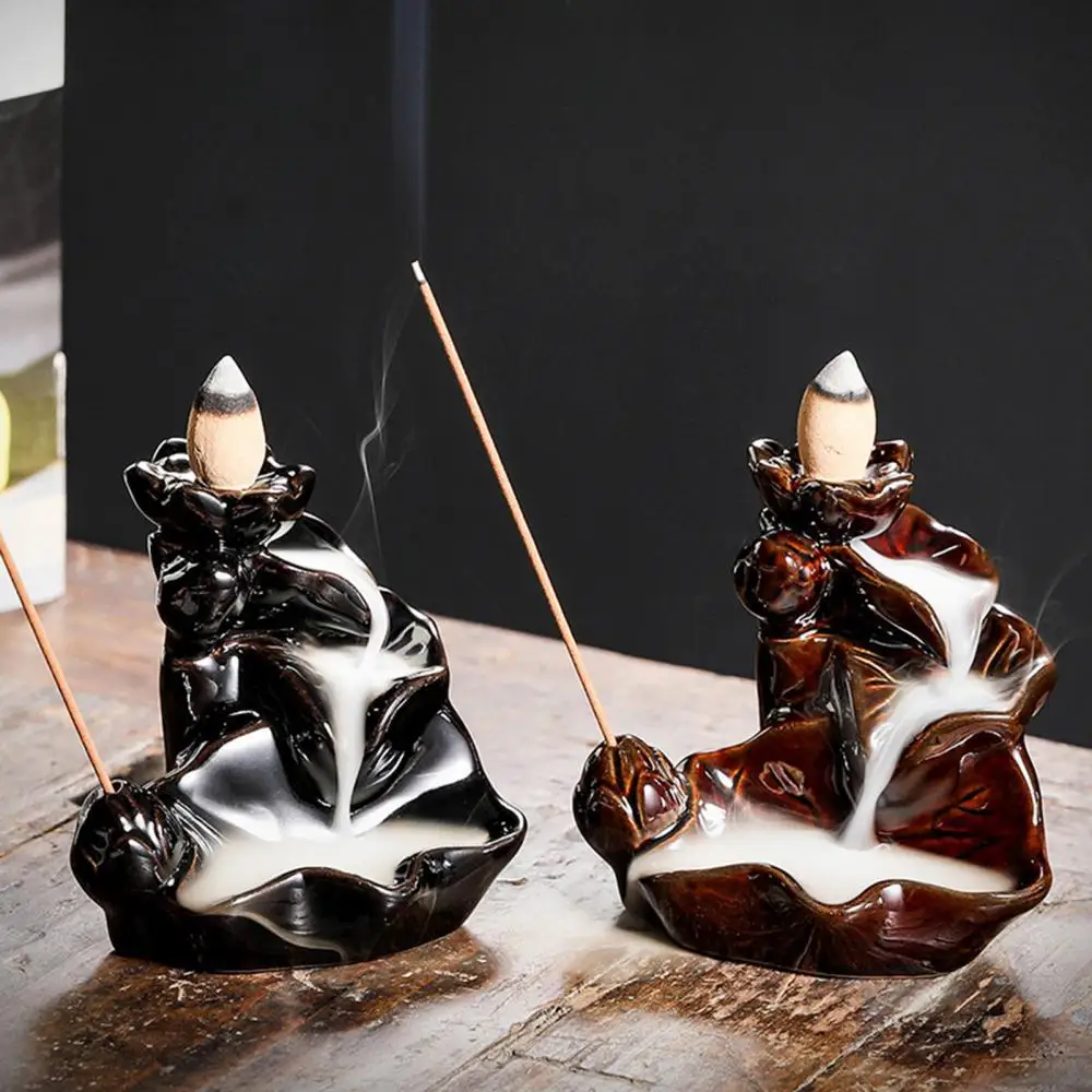 Ceramic Back Flow Incense Burner Mini Waterfall Incense Holder Mountain Stream Ornaments Glazed