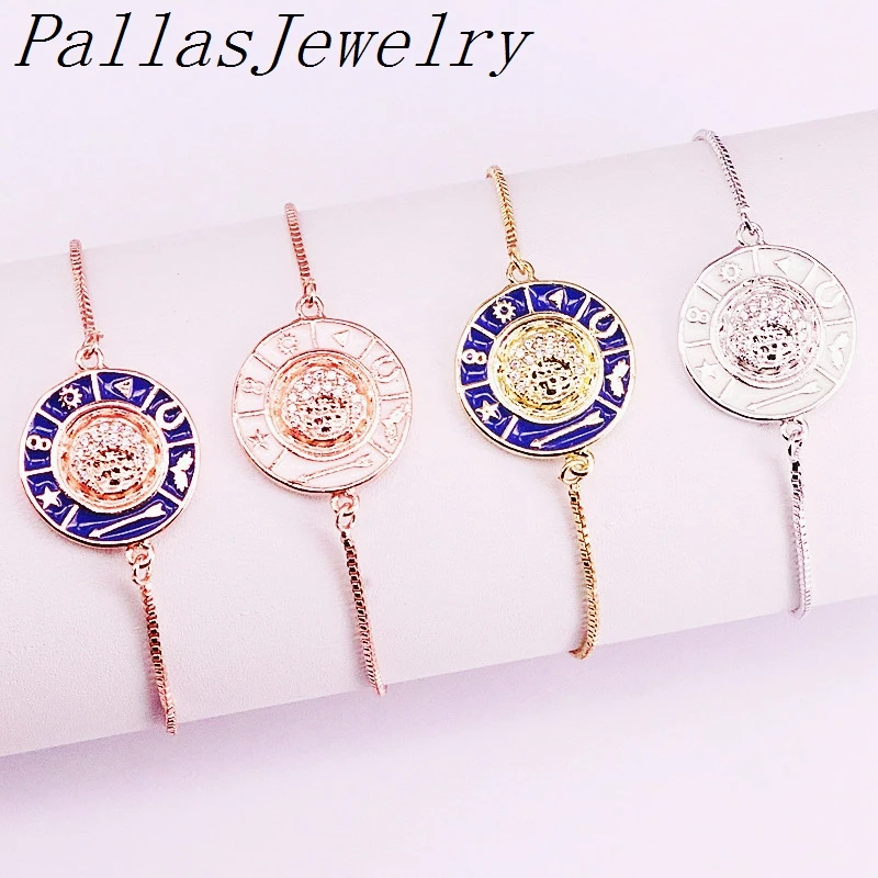 10 шт. модные ювелирные изделия медная микро-паве CZ луна КРАСИВАЯ ЭМАЛЬ цепь из круглых звеньев регулируемый браслет украшение