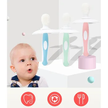 

Baby Toothbrush Double Sided Baby Children Dental Oral Care Kids Soft Silicone Training Toothbrush