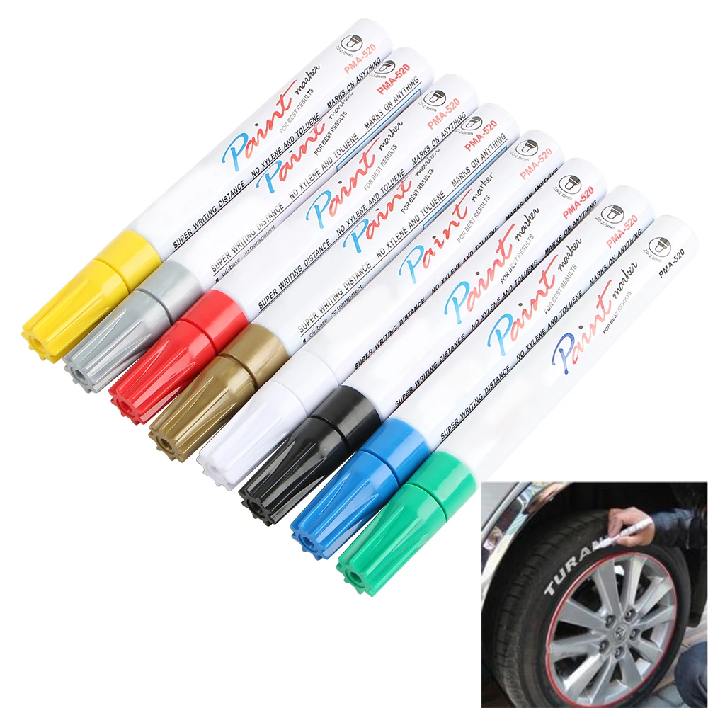 8 colors White Waterproof Rubber Permanent Paint Marker Pen Car Tyre Tread Environmental Tire Painting free shipping