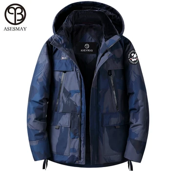 

Asesmay 2019 men‘s down jacket feather coats winter goose parka hooded camouflage printed thick warm puffer jackets outerwear