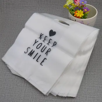 

24x30cm 100pcs Frosted plastic bag with handle Thicken plastic packing bag for fast food shop restaurant Lunch box pacaking bag