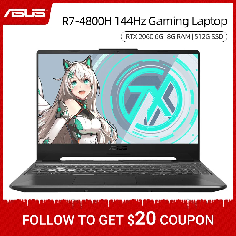 Игровой ноутбук ASUS FA506 2020 AMD R7 4800H 6 ядер 7nm CPU RTX2060 ГБ 8 ОЗУ 512 SSD 144 Гц 15 дюйма|Ноутбуки|