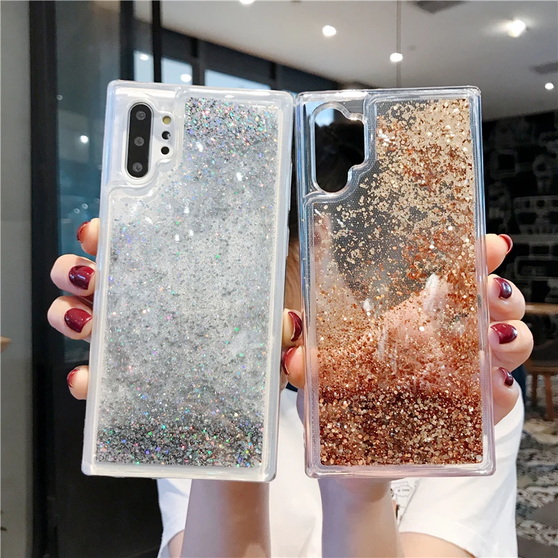 

For Samsung S10 5G Glitter Case Moving Glitter Dynamic Quicksand Soft Case For Galaxy S8 S9 S10 Plus Note 10 Pro Shockproof Case
