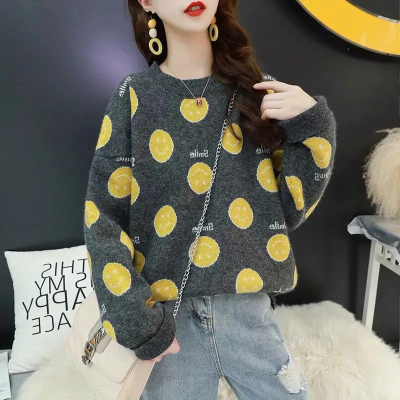 

NORMOV Casual Women Sweaters Warm O Neck Long Sleeve Print Acrylic Pullovers Autumn Winter Feminino Sweaters