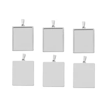 

2pcs Stainless Steel 25x30mm Inner Rectangle Blank Bezel Tray with Loop Pendant Base For DIY Jewelry Making Necklace Accessories