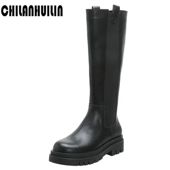 

fashion motorcycle boots free shipping platform winter newest chunky heels shoes woman 2020 party basic knee high boots woman