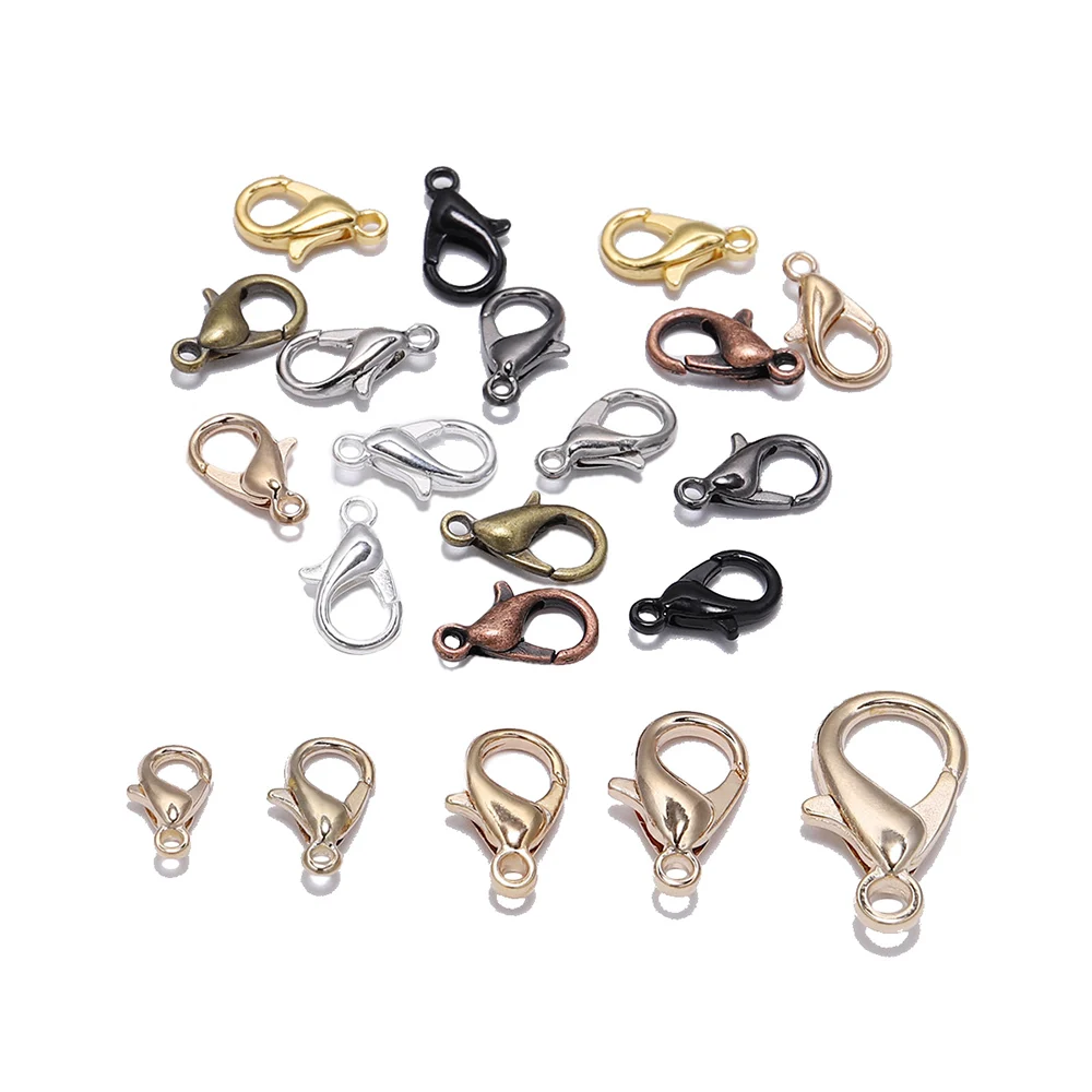 50pcs/lot 10 12 14 16mm Gold Alloy Lobster Clasp Hooks Findings Connector For jewelry Making DIY Necklace Chain Supplies