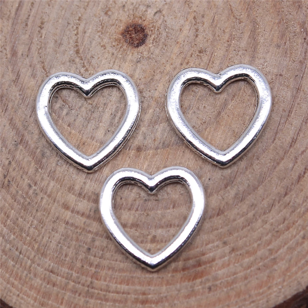 Jewelry Findings Components Hollow Heart Charms for Bracelets Charm Pendant  - (Metal Color: 40pcs-14x12mm)