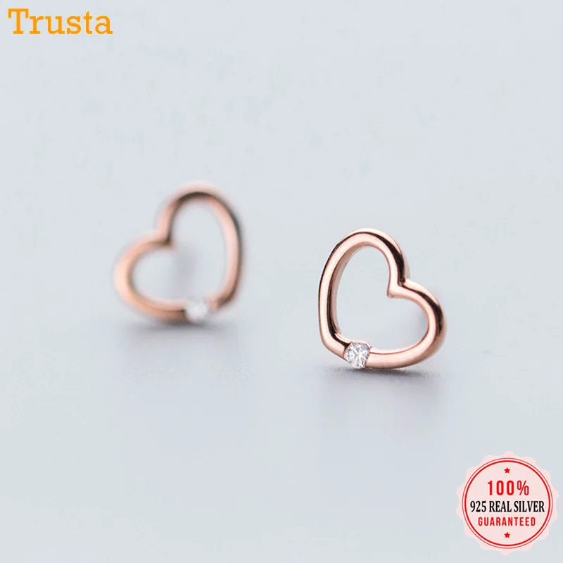 Женские серьги гвоздики Trusta из стерлингового серебра 925 пробы с сердечками ювелирные изделия для девочек