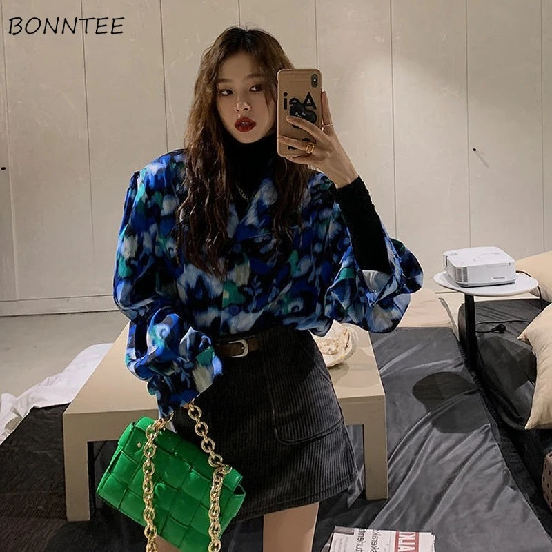 Blusas de diseño BF mujer, blusas azules con estampado de primavera, manga abombada, estilo Harajuku, ropa de holgada con clase| Blusa| AliExpress