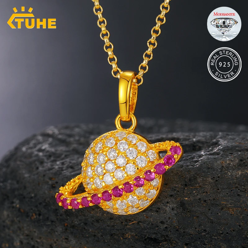 

Trendy Sterling Silver 925 Personality Earth Pink Moissanite Pendant Necklace For Men Hip Hop Jewelry Women 2021 Drop Shipping