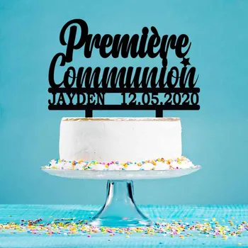 

Customized Name Date French Premiere Communion Cake Topper For Kids First Holy Communion Party Cake Decoration Topper YC074