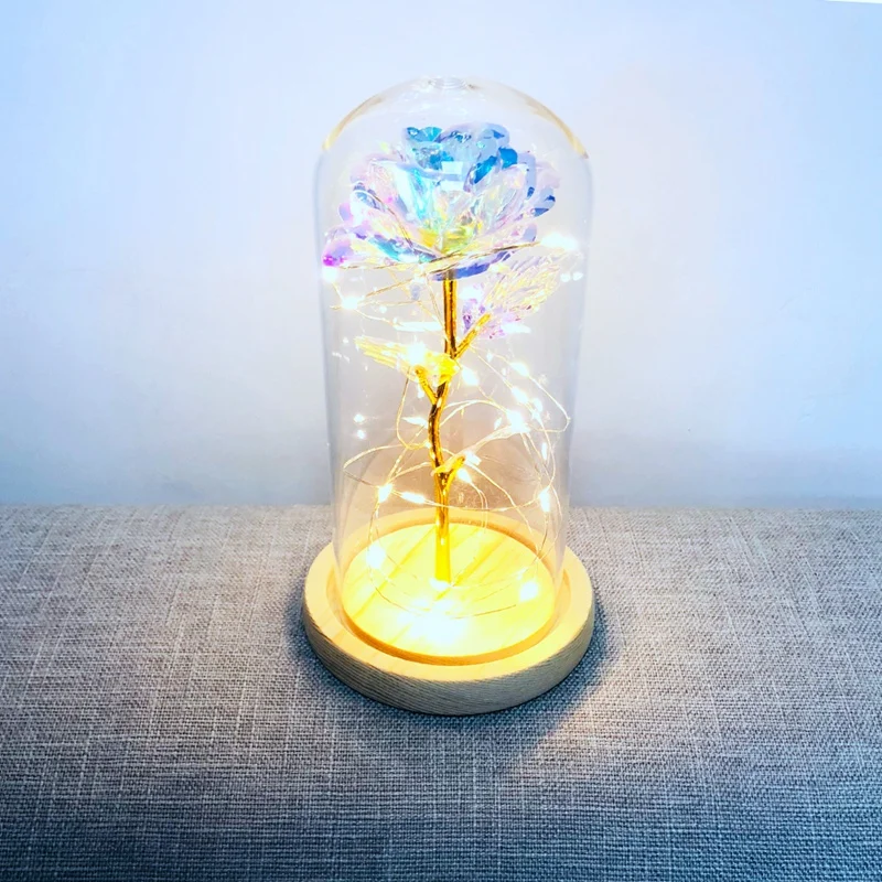 Beauty& The Beast Gold-Plated Rose With Led Light In Glass Dome For Wedding Party Mother'S Day Gift Color White