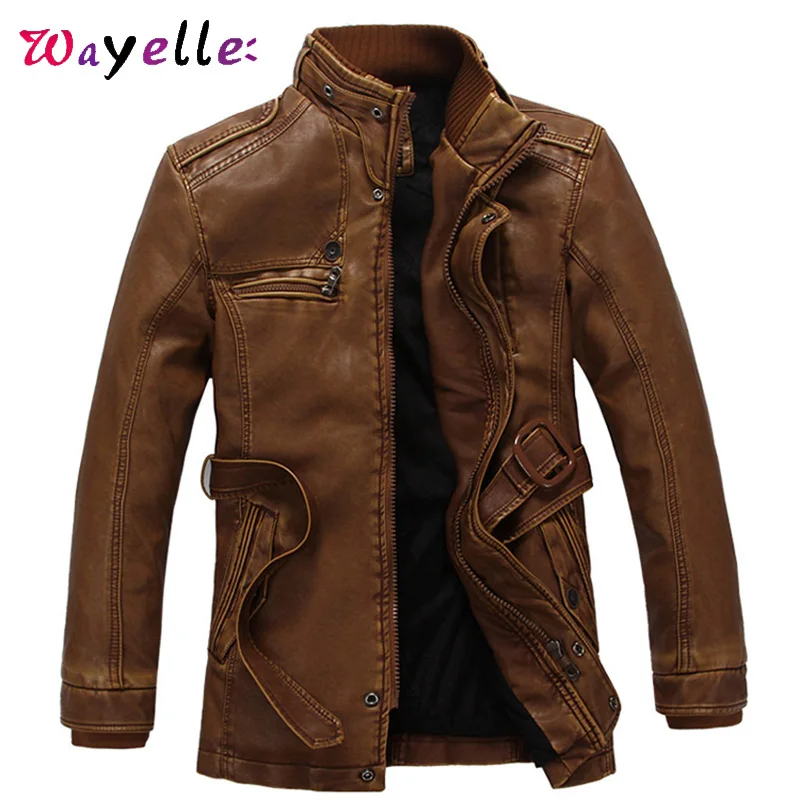 Faux Fur Coat Men Winter PU Leather Jacket Men Fleece Thicken Warm Faux Leather Jacket Coat Men Casual Moto Biker with Belt 6XL