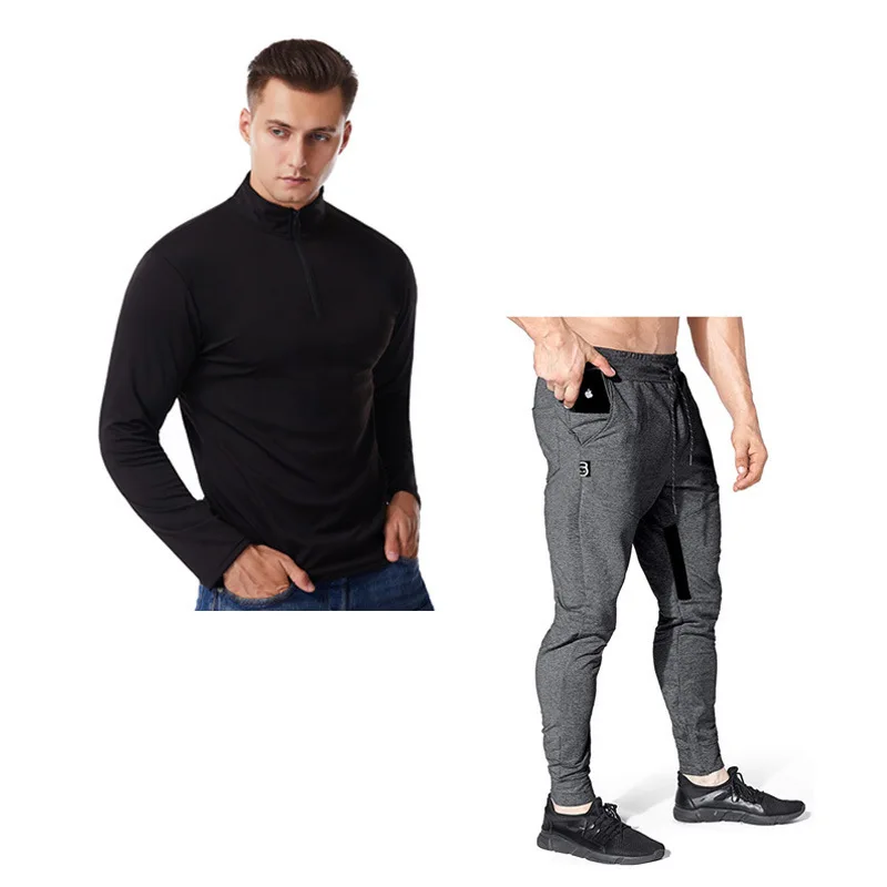 

Spring and autumn Men's sets Solid long sleeve tshirt men+pants men joggers clothes for men tracksuit men