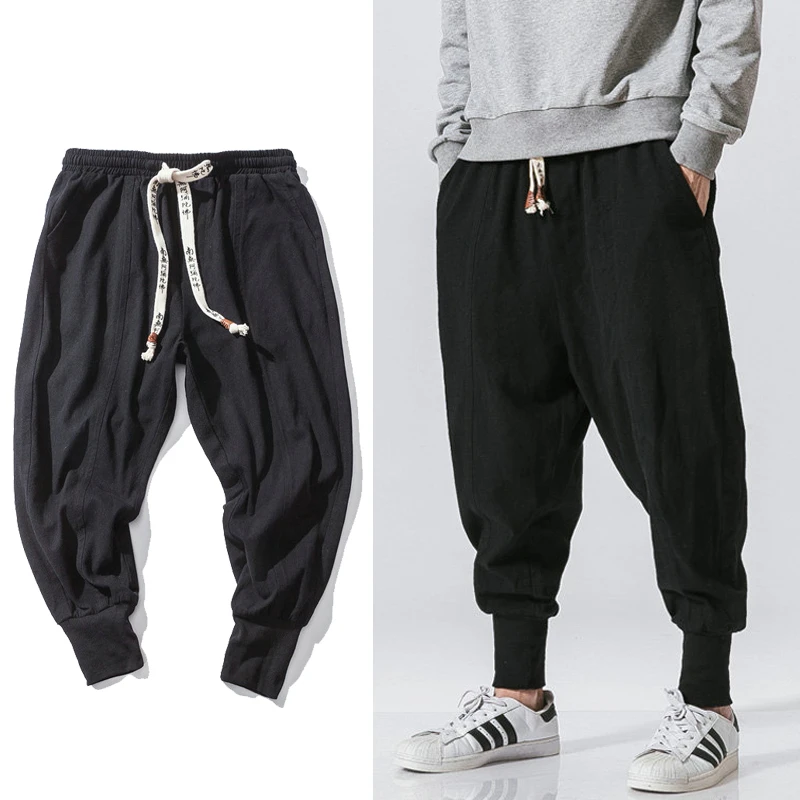 casual pants for men Chinese Style Harem Pants Men Streetwear Casual Joggers Mens Pants Cotton Linen Sweatpants Ankle-length Men Trousers M-5XL men's khakis