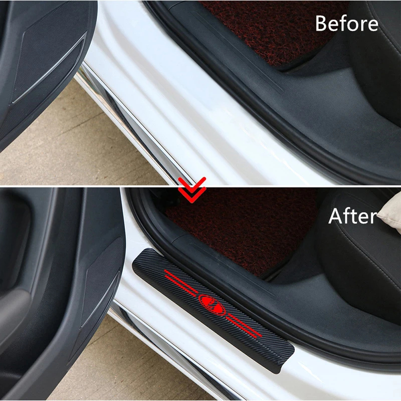 4PCS Carbon Fiber Protector Car Door Sill Plate Cover Sticker For lada VESTA niva kalina priora granta largus vaz Accessories