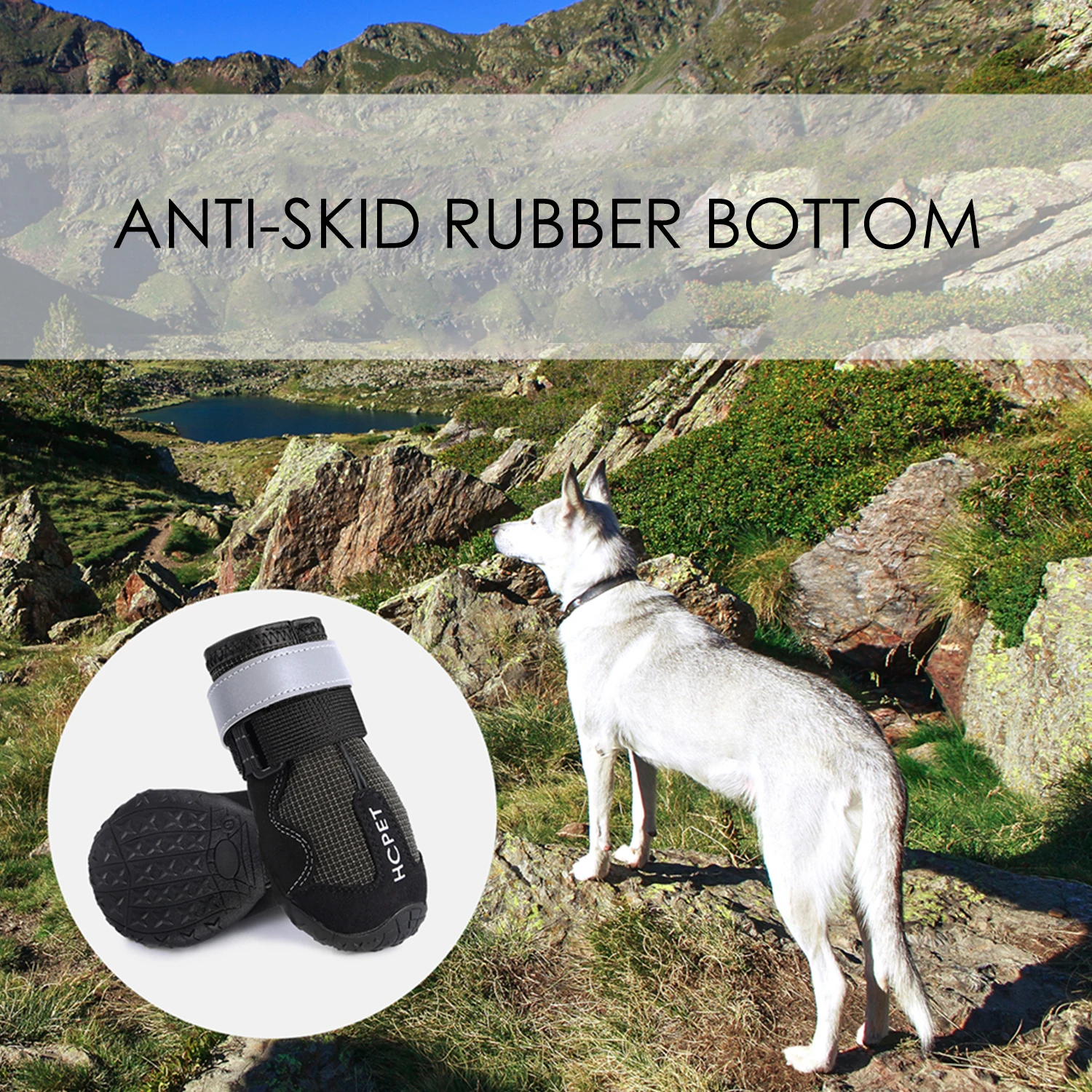 

PUGGA HYCW-1 Waterproof Dog Boots 4pcs Anti-Skid Dog Hiking Shoes for Medium Large Dogs Labrador Husky Protect Paws from Injury