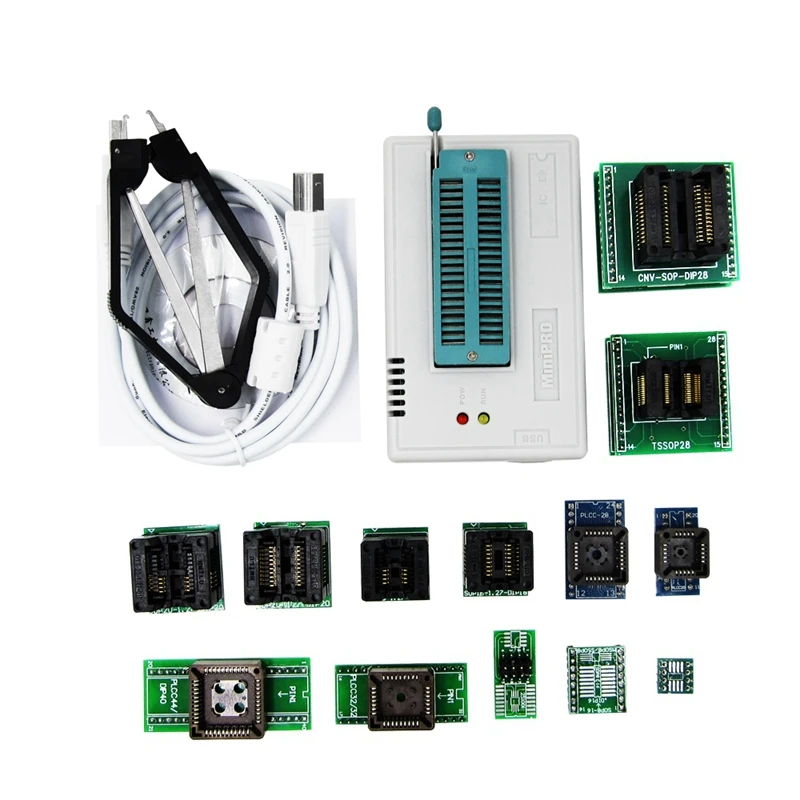 New Mini Pro Tl866Ii Plus Programmer+13Adapters+Sop8 Clip 1.8V Nand Flash 24 93 25 Mcu Bios Eprom Avr Program