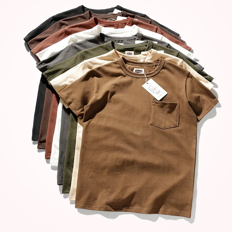 2021 Summer New Pocket T-shirt Men's Short-sleeved American Retro ...