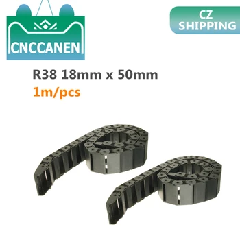 

R38 18mm x 50mm Black Plastic Semi Closed Cable Drag Chain Wire Carrier 1M Long With End Connectors For CNC Router Machine Parts