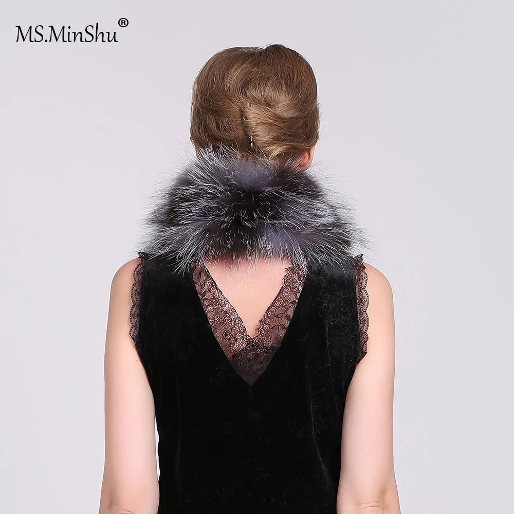 MS. MinShu Пушистый Лисий меховой воротник шарф натуральным лисьим мехом шарф натуральный Лисий меховой воротник зима Для женщин меховой шарф в нескольких цветах