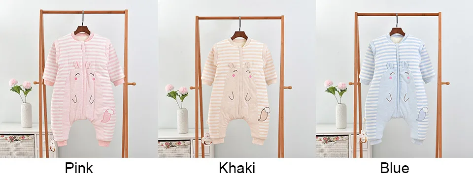 Baby Sleeping Bag Colored Cotton Split Leg Baby Jumpsuit Detachable Sleeve Thicker Sleepsacks Warm Autumn Winter Cute Fox