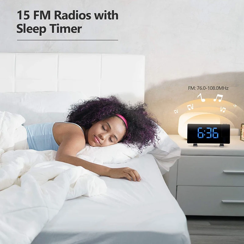 Projection Alarm Clock, 7 inch LED Curved-Screen Large Digital Display, Adjust Brightness Automatically, 12/24 Hour,Dual Alarm C