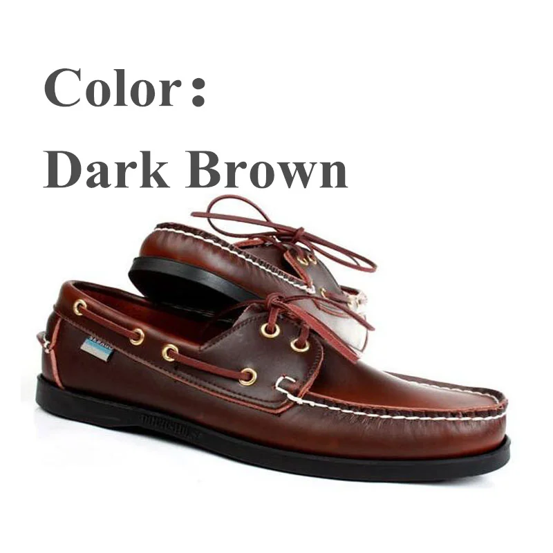Мужская повседневная обувь из воловьей кожи с первым слоем; Docksides Deck Moccain; водонепроницаемые мокасины; обувь для вождения; модная обувь унисекс ручной работы