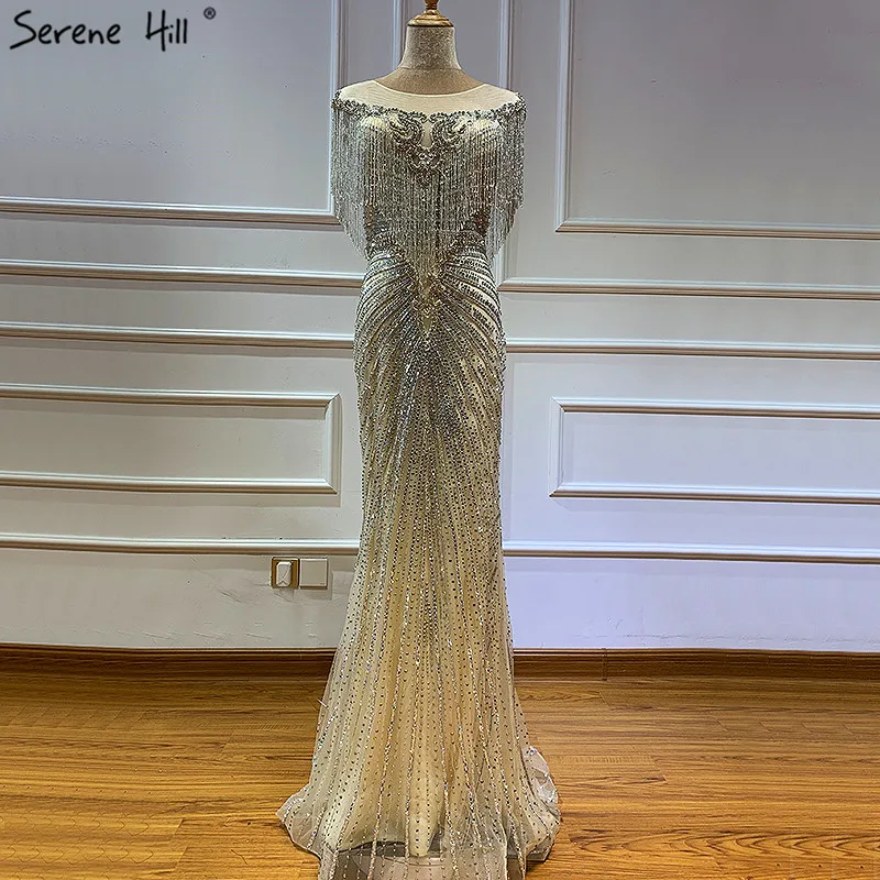 Роскошное вечернее платье без рукавов с кисточками и серыми бусинами, новейший дизайн, сексуальное платье русалки, официальное вечернее платье, CLA60847