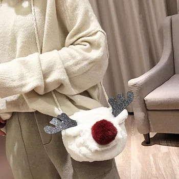 

B 2020 Women Girls Casual All-match Antler Decoration New Style Elegant Fashion Design Plush Shoulder Bag Cross body Female Bag