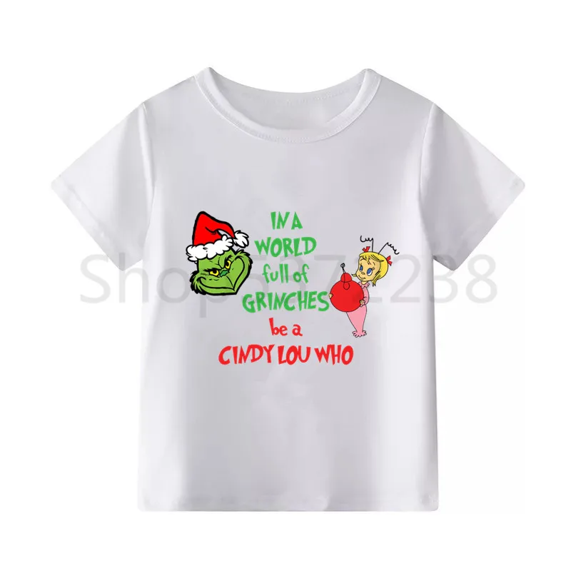 Футболка Grinch с забавным принтом; футболки для мальчиков; детская футболка с короткими рукавами; Детские футболки с принтом; детская белая одежда